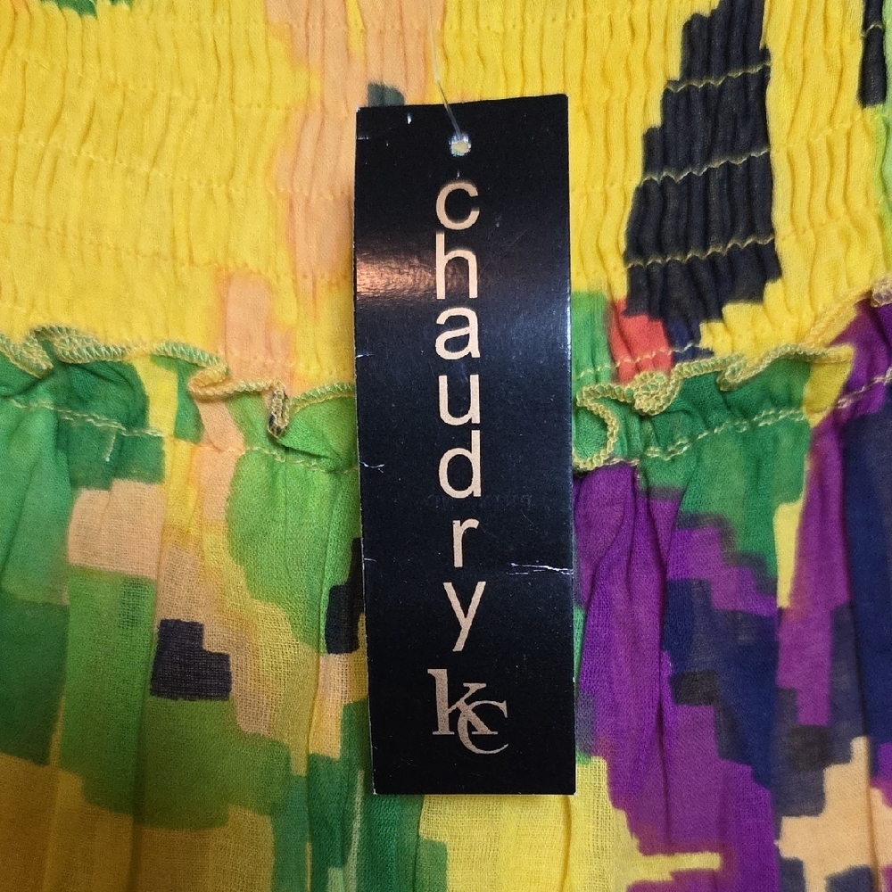 Vibrant Yellow and Green Boho Midi Skirt - Picture 2 of 7